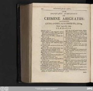 LXVII. Disputatio Inauguralis De Crimine Abigeatus; Respondente Georg-Andrea Schlosberger, Essling. Mens Septembr. 1692.