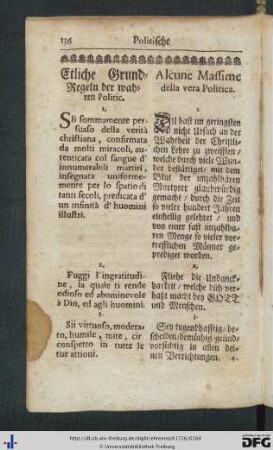 Etliche Grund-Regeln der wahren Politic.