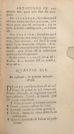 Quaestio CLI. De castitate, in quatuor articulos divisa.