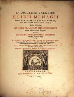 In Diogenem Laertium Aegidii Menagii Observationes & Emendationes : Hac Editione Plurimum Auctae, [2]