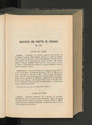 Rapport Des Comités De Province.