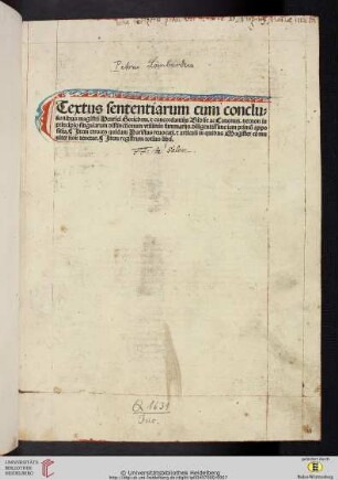 Sententiarum libri IV, cum conclusionibus Henrici .
