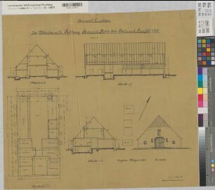 Raesfeld (Raesfeld) Pachtung Brömmel An- und Durchbau des Wohnhauses Schnitt, Grundriß, Ansicht, Lageplan 1909 1 : 100/500 63,5 x 72 Zeichnung Landsberg-Velensches Bauamt Landsberg-Velen