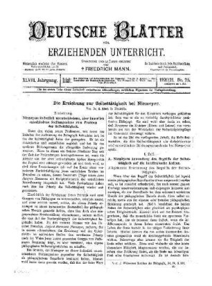Die Erziehung zur Selbsttätigkeit bei Niemeyer