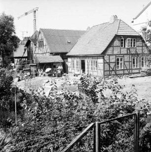 Heiligengeiststraße: Ansicht der Rückseite von Fachwerkhäusern, links der Stadtarm der Trave, Blick von Nordosten