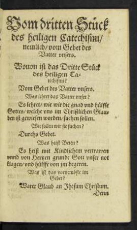Vom dritten stück vom heiligen nemlich/ vom Gebet des Vatter unsers.