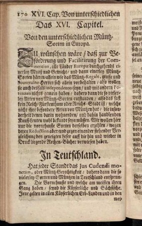 Das XVI. Capitel. Von den unterschiedlichen Müntz-Sorten in Europa.