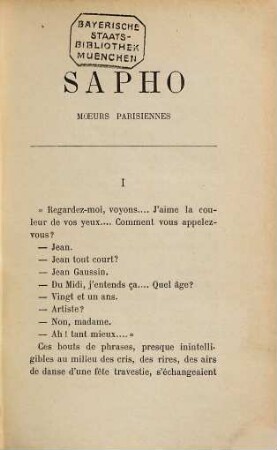 Sapho : Moeurs parisiennes