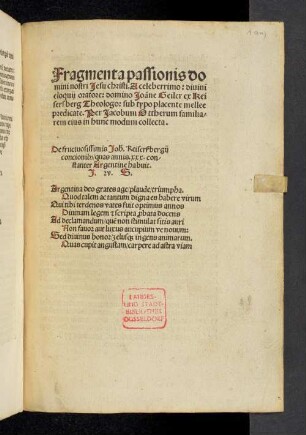 Fragmenta passionis domini nostri Jesu christi