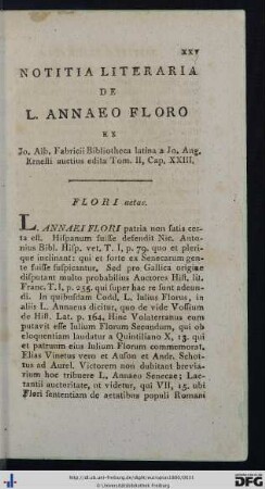 Notitia Literaria De L. Anneo Floro.