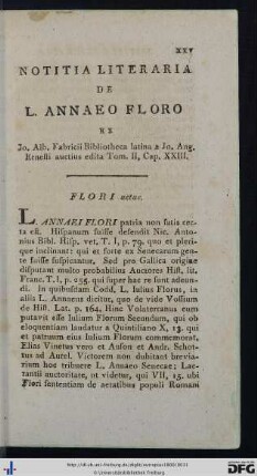 Notitia Literaria De L. Anneo Floro.