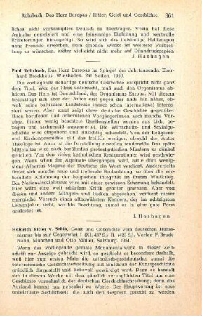 361 [Rezension] Rohrbach, Paul, Das Herz Europas im Spiegel der Jahrtausende
