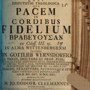 Disp. theol. qua pacem in cordibus fidelium brabenusan ex Coloss. III, repraesentabit