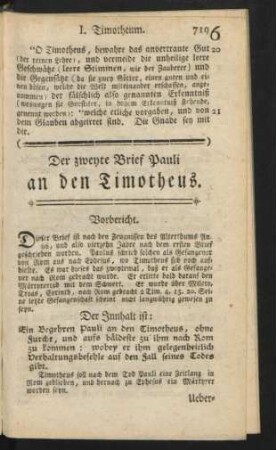 Der zweyte Brief Pauli an den Timotheus.