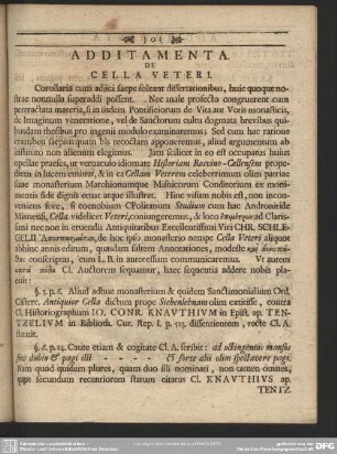 Additamenta. De Cella Veteri