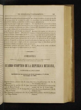 Cuadro sinoptico de la Republica Mexicana, conforme al Dictamen