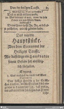 Das vierdte Hauptstücke, Von dem Sacrament der Heiligen Tauffe