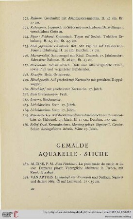Gemälde, Aquarelle, Stiche (Nr. 287-381)