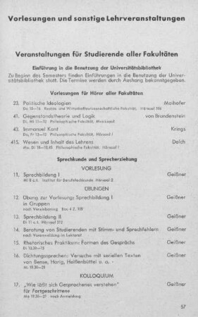 Vorlesungen und sonstige Lehrveranstaltungen der Universität