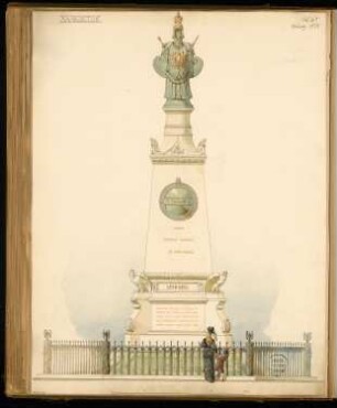 Gefallenendenkmal, Stendal Monatskonkurrenz März 1875: Aufriss Vorderansicht; Maßstabsleiste