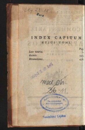 Index Capitum Hujus Tomi