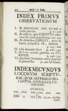 Index Secundus. Locorum Scripturae, Quae Asterisco Notantur, Explicata Etiam Sunt.