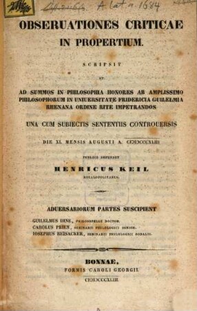 Observationes crit. in Propertium : (Diss. inaug.)