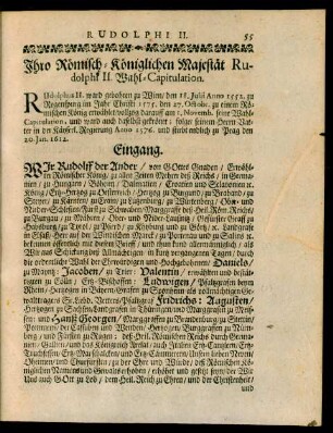 Ihro Römisch-Königlichen Majestät Rudolphi II. Wahl-Capitulation
