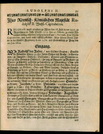 Ihro Römisch-Königlichen Majestät Rudolphi II. Wahl-Capitulation
