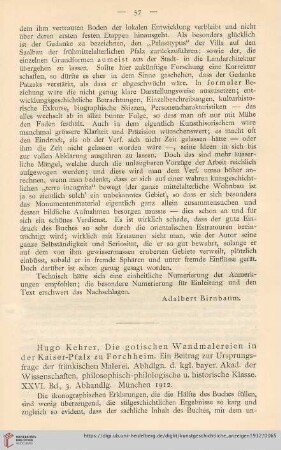 Hugo Kehrer, Die gotischen Wandmalereien in der Kaiser- Pfalz zu Forchheim. Von Max Dvořák