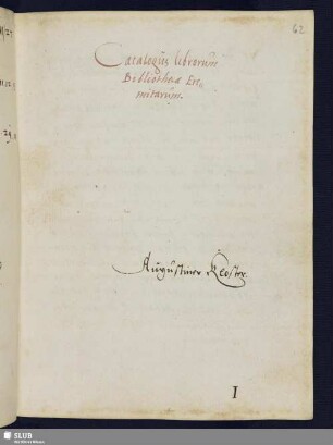 Catalogus librorum Bibliotheca Eremitarum. Augustiner Kloster.