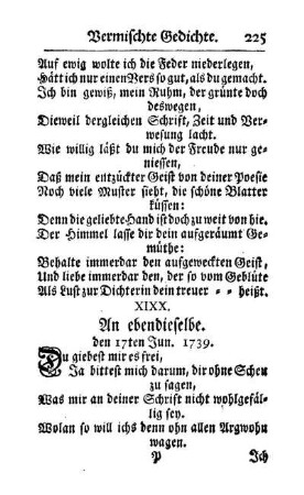 XIXX. An ebendieselbe. den 17ten Jun. 1739.