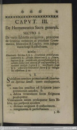 Caput. III. De Hermeneutica Sacra generali