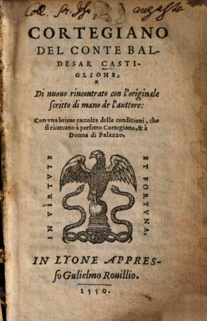 Il Cortegiano Del Conte Baldesar Castiglione