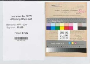 Entnazifizierung Erich Franz, geb. 12.02.1900 (Kaufmann)