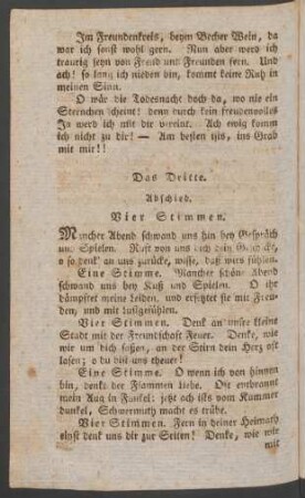 Das Dritte. Abschied. Vier Stimmen.