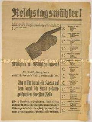 Programmatischer Wahlaufruf der Vereinigten Sozialdemokratischen Partei in Sachsen anlässlich der Reichstagswahl Mai 1924