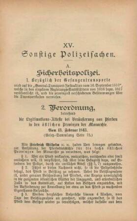XV. Sonstige Polizeisachen