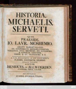 Historia. Michaelis. Serveti.