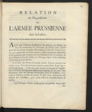 Relation de l'Expedition De L'Armée Prussienne dans la Lusace