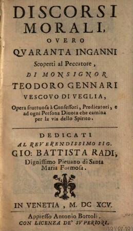 Discorsi morali overo vinti inganni scoperti al peccatore