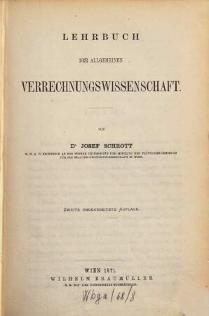 Lehrbuch der allgemeinen Verrechnungs-Wissenschaft