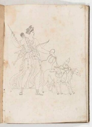 Diana mit Waffen und Jagdhunden, in einem Band mit Antikischen Figurinen und Pferdedekorationen, Bl. 26