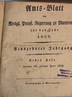 Amtsblatt für den Regierungsbezirk Marienwerder. 19. 1829
