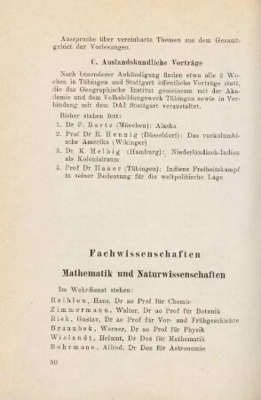 50-71, Fachwissenschaften