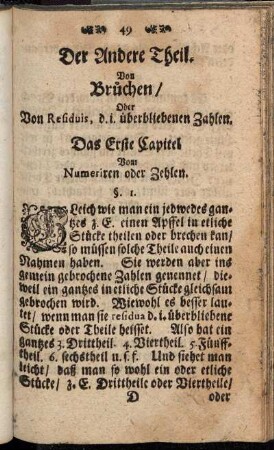Das Erste Capitel Vom Numeriren oder Zehlen.