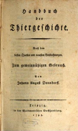 Handbuch der Thiergeschichte