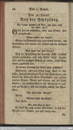 Das 5te Capitel. Von der Schöpfung