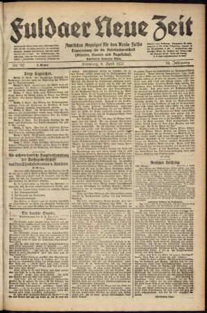 Erste Ausgabe vom Samstag, den 08. April 1922.