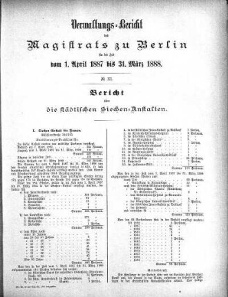 No. XI. Bericht über die städtischen Siechen-Anstalten